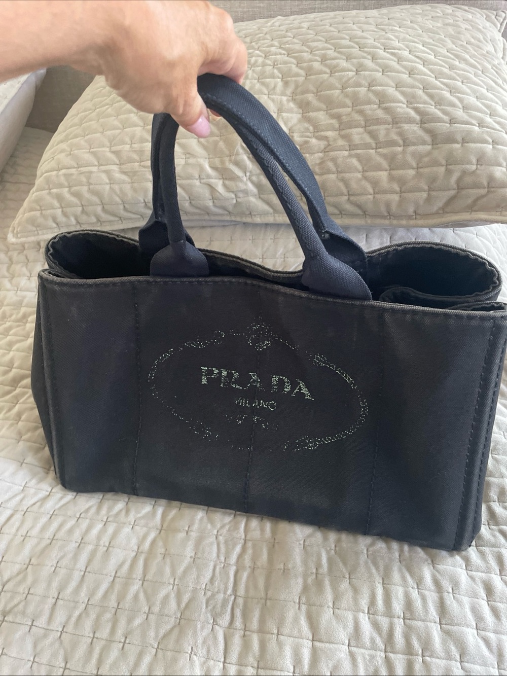 Prada Black Canvas Tote with Logo